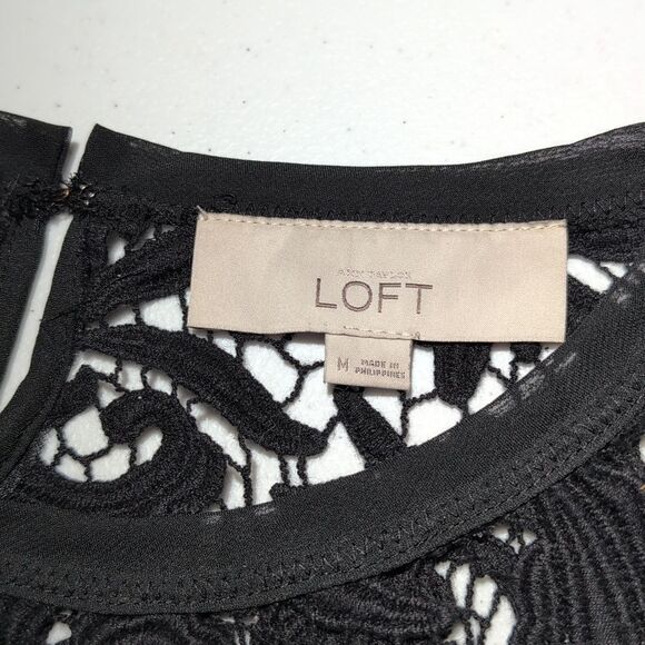 LOFT Black Lace Overlay Blouse - Picture 8 of 11